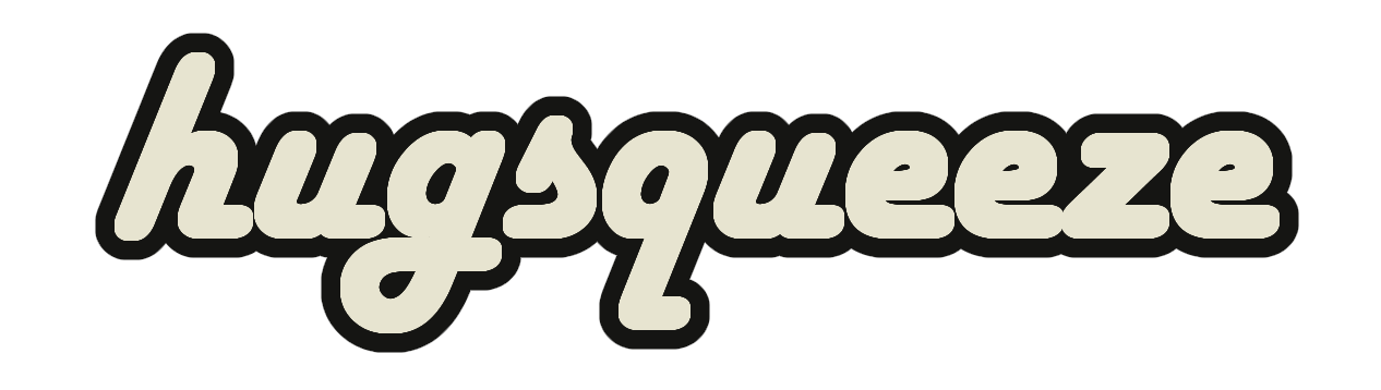 Title text reading 'hugsqueeze' in white bubble letters with a black border.